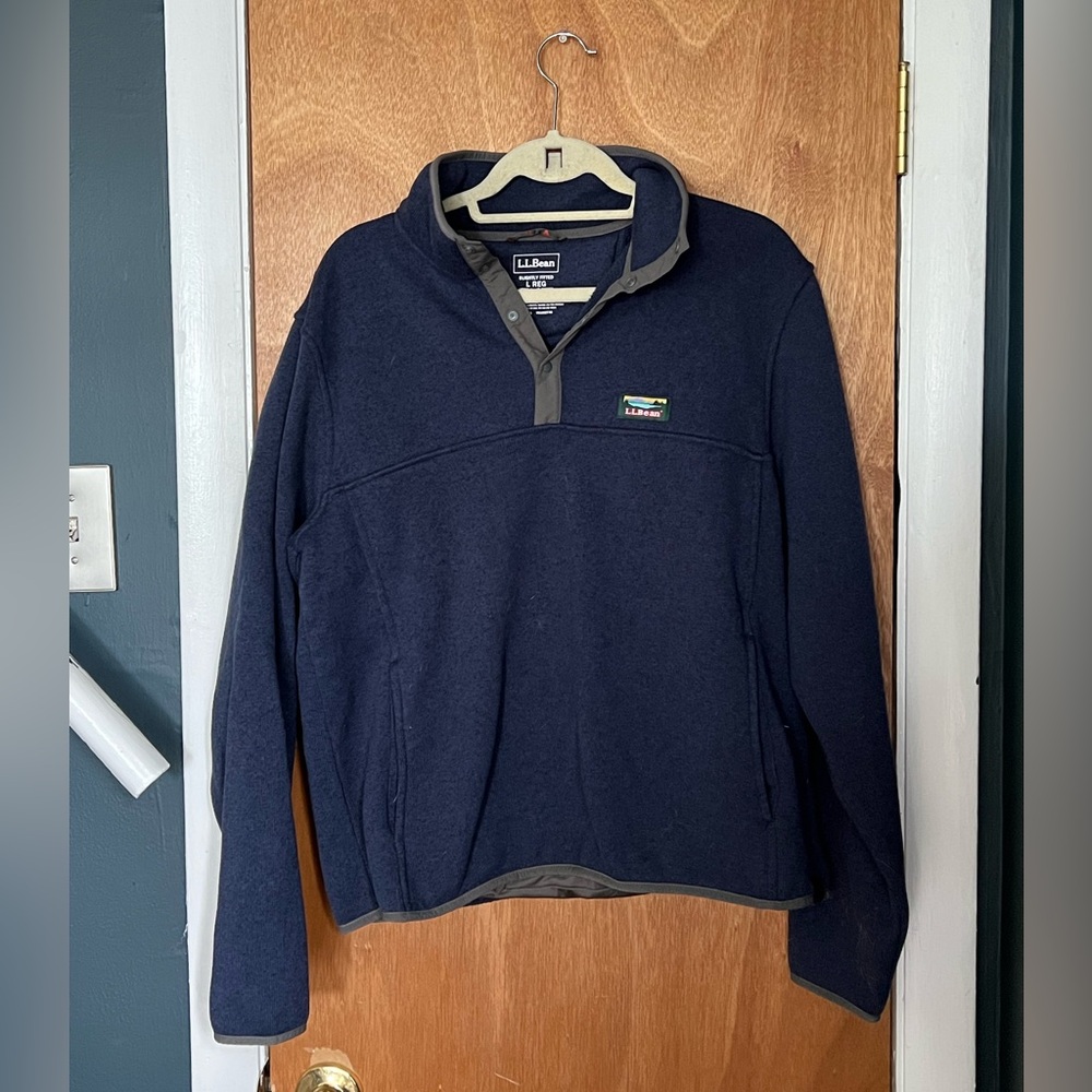 Men’s LL Bean Sweater Fleece Pullover, Large Navy